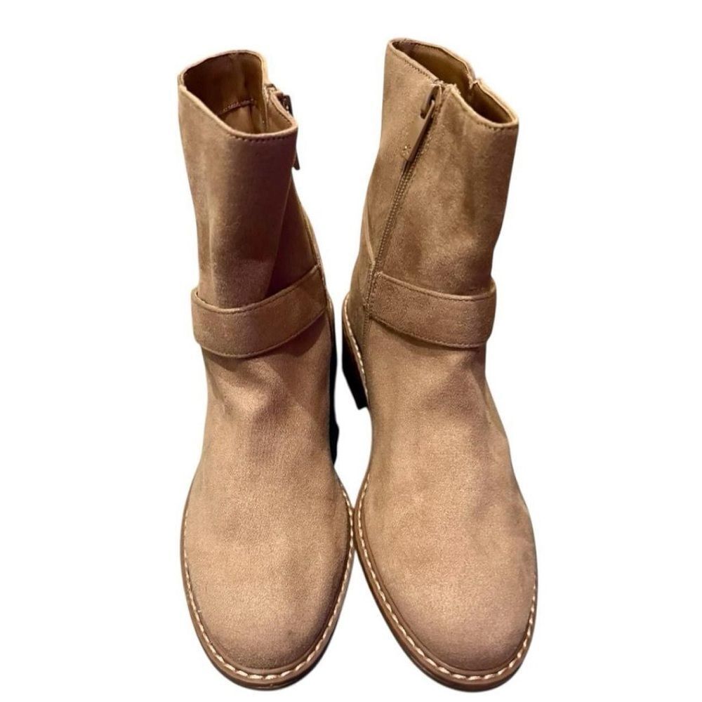 Splendid Sammy Moto Ankle Boots Tan Faux Suede Harness Booties Size 9M